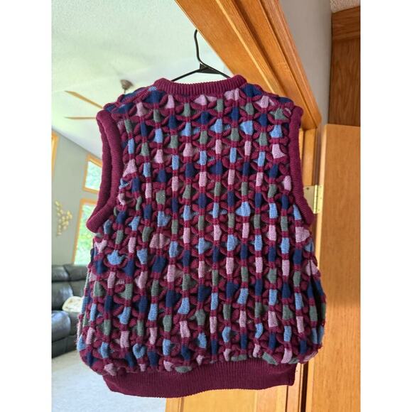 Michael Lewis Vintage reversible patterned sweater 
/fabric burgundy Vest  M - Picture 2 of 7